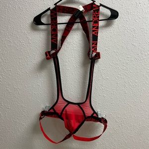 Sheer red harness singlet